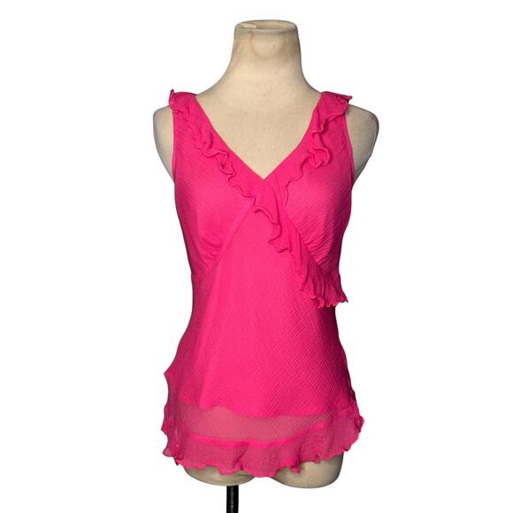Isaac Mizrahi pink silk ruffled sleeveless top size Small - Picture 1 of 14